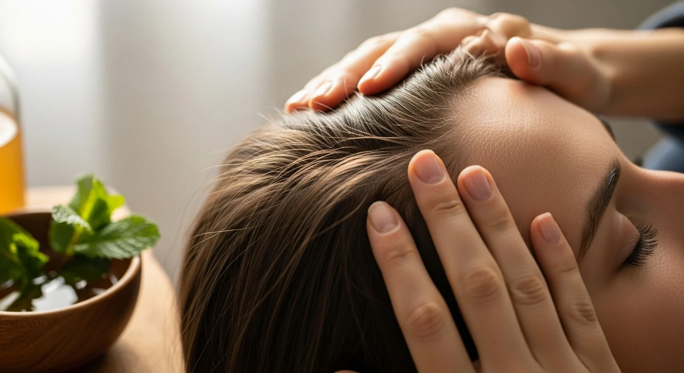 ماساژ پوست سر برای تسکین خارش؛ درمان طبیعی شوره سر با روغن گیاهی و نعناع.