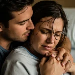 همسر در حال حمایت عاطفی و فیزیکی از مادر در حال زایمان برای کاهش ترس و اضطراب.